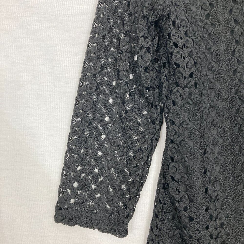 New JM Collection Black Lace Crew Neck Stretch 3/4 Sleeve Pullover Blouse Medium - Picture 9 of 11